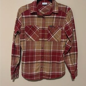 Columbia Women's Red and Tan Plaid Button Down Shirt